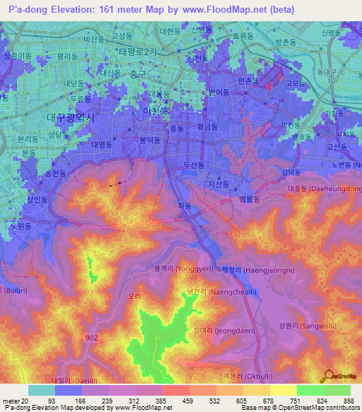 P'a-dong,South Korea Elevation Map