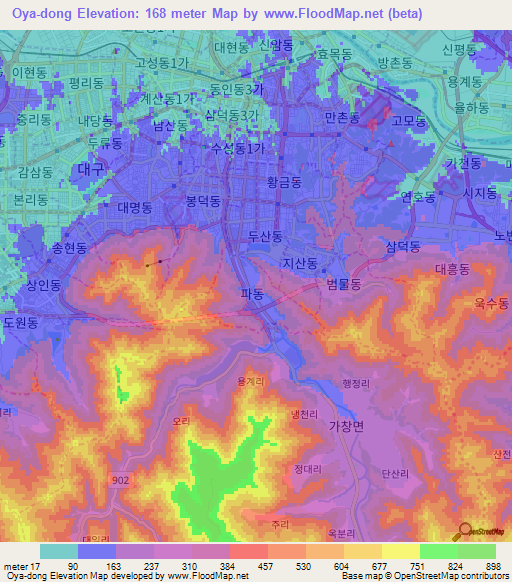 Oya-dong,South Korea Elevation Map