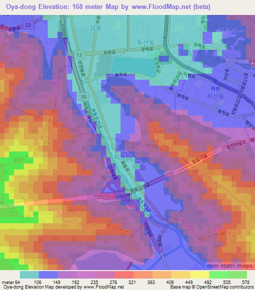 Oya-dong,South Korea Elevation Map