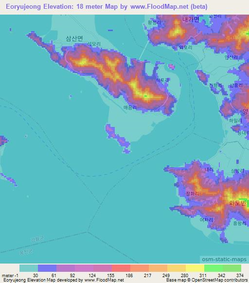 Eoryujeong,South Korea Elevation Map