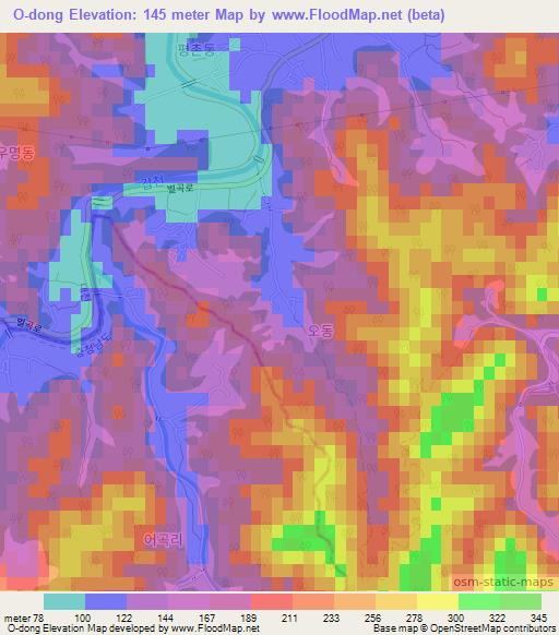 O-dong,South Korea Elevation Map