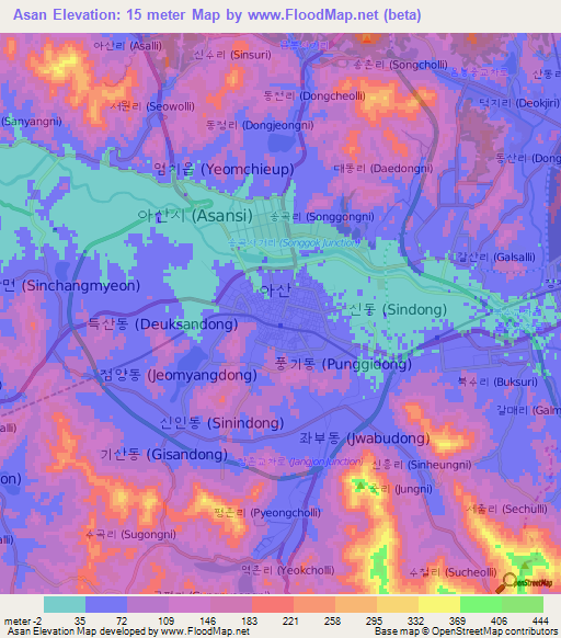 Asan,South Korea Elevation Map