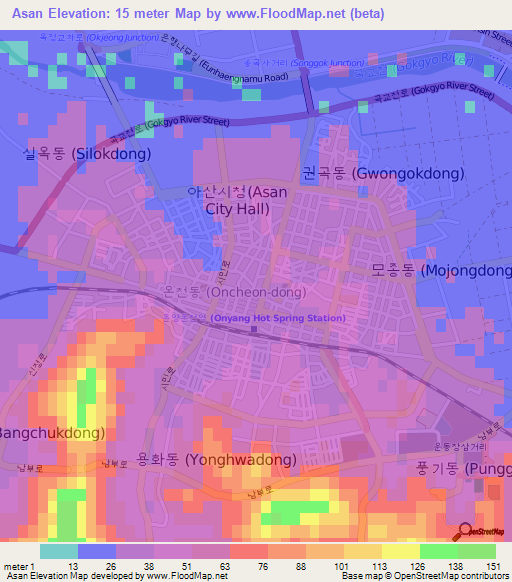 Asan,South Korea Elevation Map