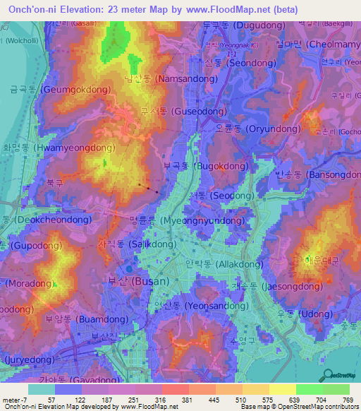 Onch'on-ni,South Korea Elevation Map