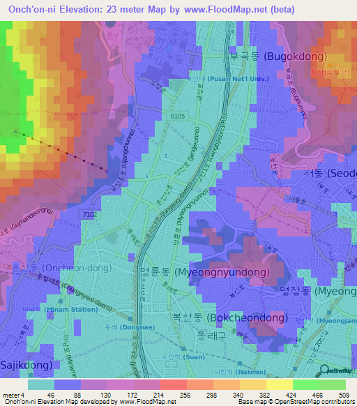 Onch'on-ni,South Korea Elevation Map