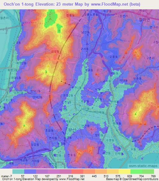 Onch'on 1-tong,South Korea Elevation Map