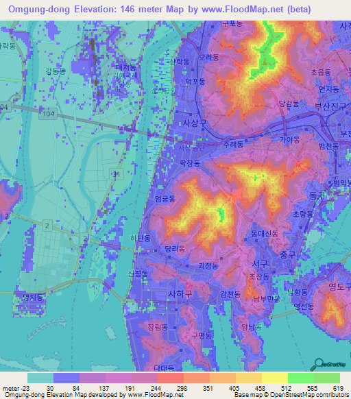 Omgung-dong,South Korea Elevation Map