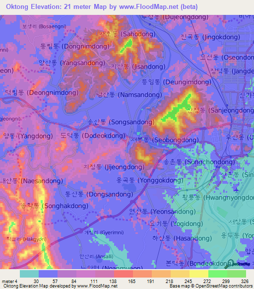 Oktong,South Korea Elevation Map