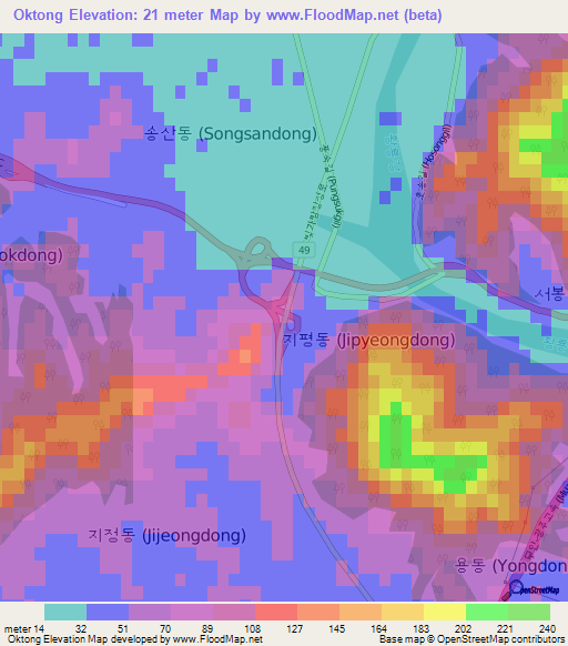 Oktong,South Korea Elevation Map