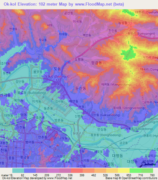 Ok-kol,South Korea Elevation Map