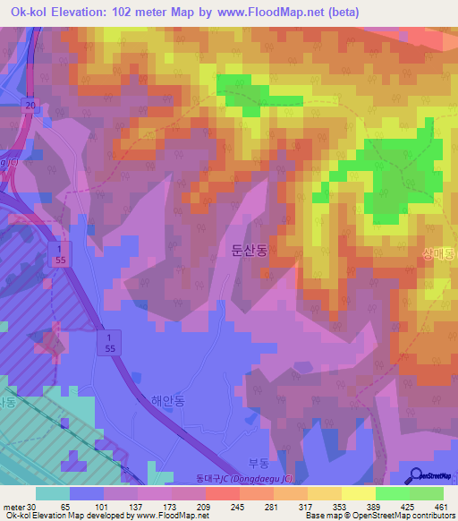 Ok-kol,South Korea Elevation Map