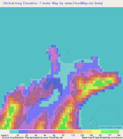 Okchuk-tong,South Korea Elevation Map