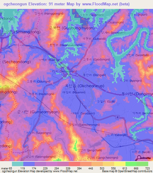 ogcheongun,South Korea Elevation Map