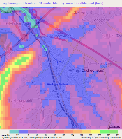 ogcheongun,South Korea Elevation Map