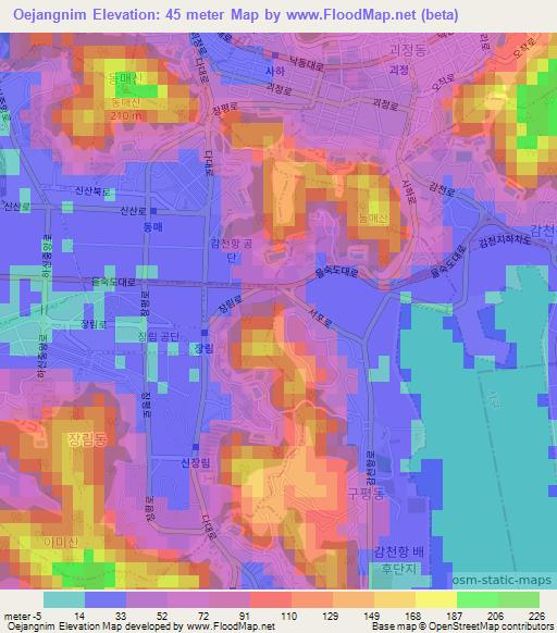 Oejangnim,South Korea Elevation Map