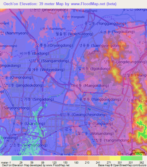 Oech'on,South Korea Elevation Map