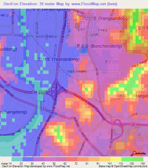 Oech'on,South Korea Elevation Map