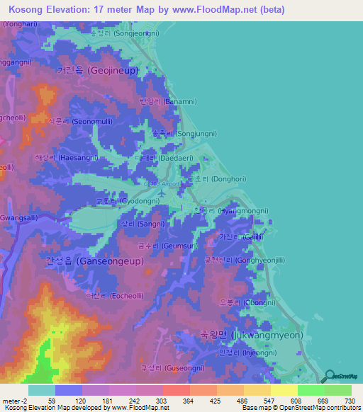 Kosong,South Korea Elevation Map