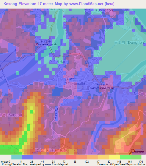 Kosong,South Korea Elevation Map