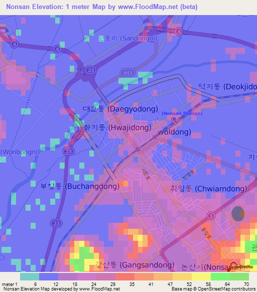 Nonsan,South Korea Elevation Map