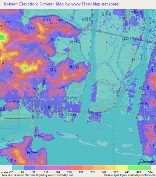 Noksan,South Korea Elevation Map