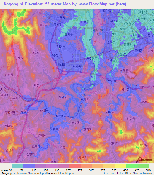 Nogong-ni,South Korea Elevation Map