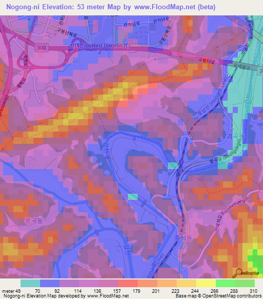 Nogong-ni,South Korea Elevation Map