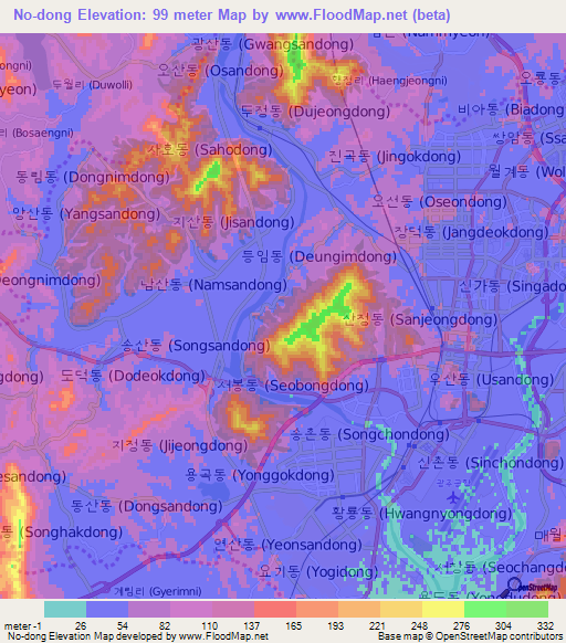 No-dong,South Korea Elevation Map