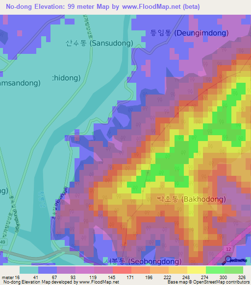 No-dong,South Korea Elevation Map