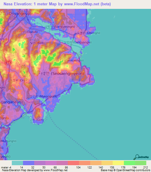 Nasa,South Korea Elevation Map