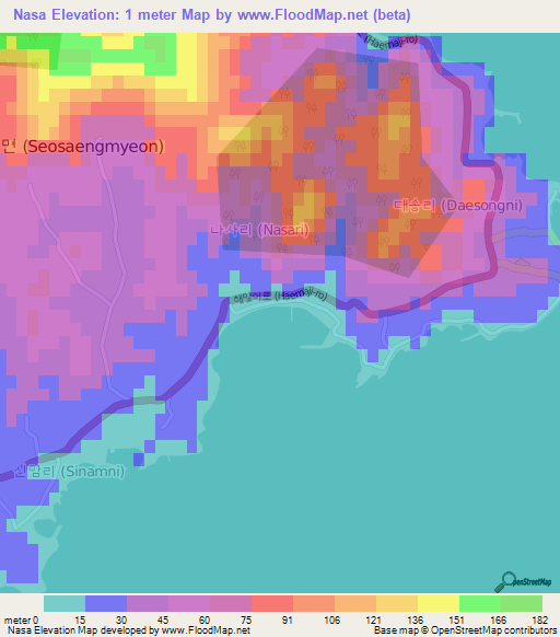 Nasa,South Korea Elevation Map