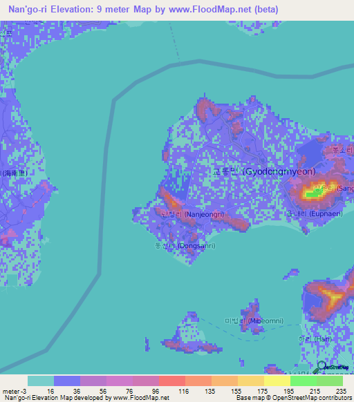 Nan'go-ri,South Korea Elevation Map