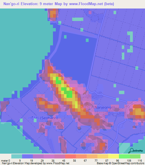 Nan'go-ri,South Korea Elevation Map