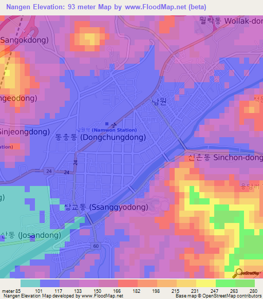 Nangen,South Korea Elevation Map