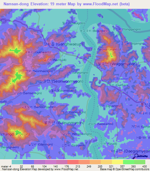 Namsan-dong,South Korea Elevation Map