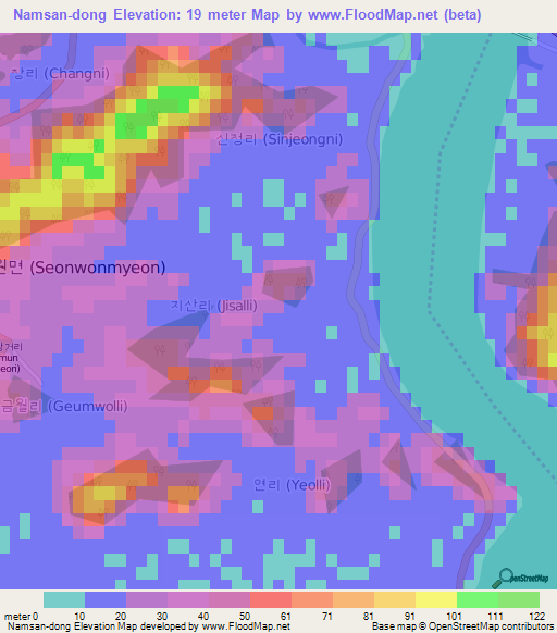 Namsan-dong,South Korea Elevation Map