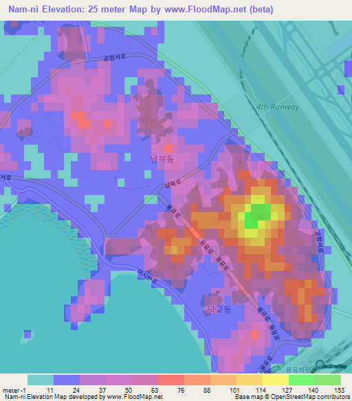 Nam-ni,South Korea Elevation Map