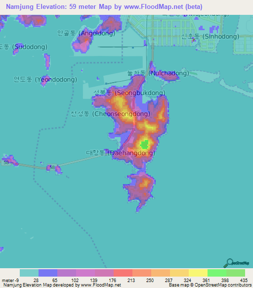 Namjung,South Korea Elevation Map