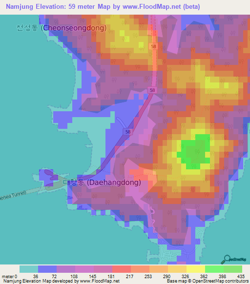 Namjung,South Korea Elevation Map