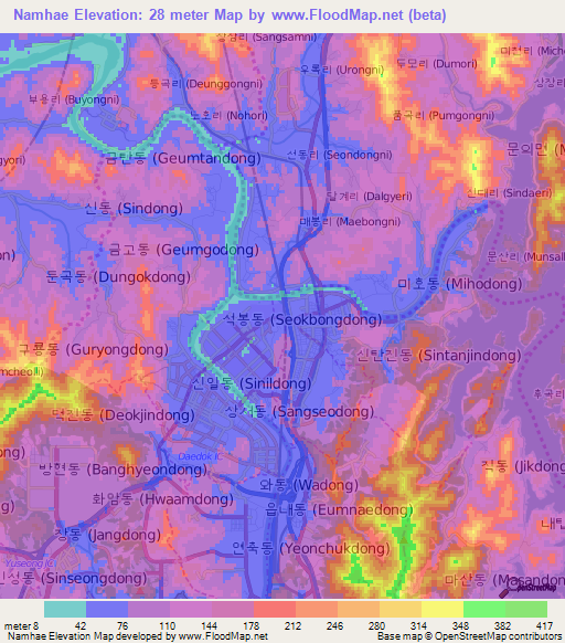 Namhae,South Korea Elevation Map