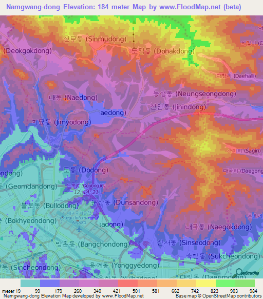 Namgwang-dong,South Korea Elevation Map