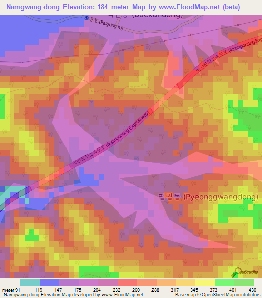 Namgwang-dong,South Korea Elevation Map