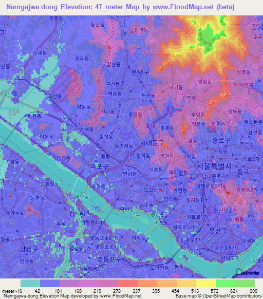 Namgajwa-dong,South Korea Elevation Map