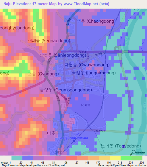 Naju,South Korea Elevation Map