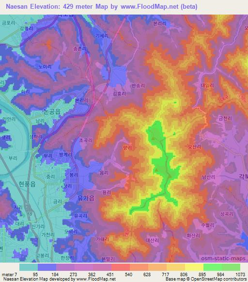 Naesan,South Korea Elevation Map