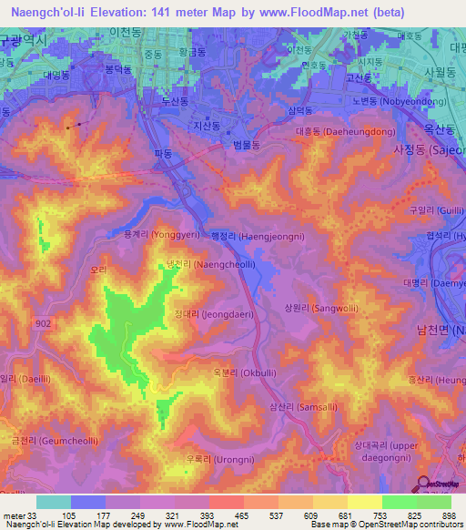 Naengch'ol-li,South Korea Elevation Map