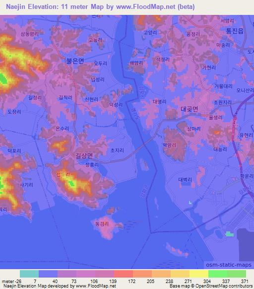 Naejin,South Korea Elevation Map