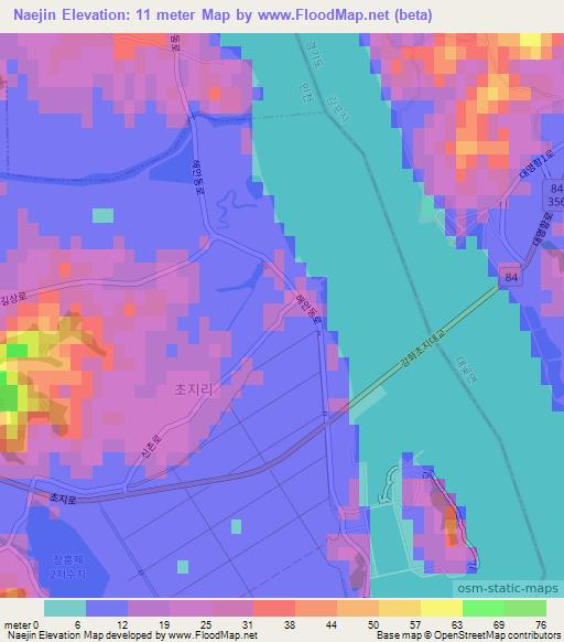 Naejin,South Korea Elevation Map