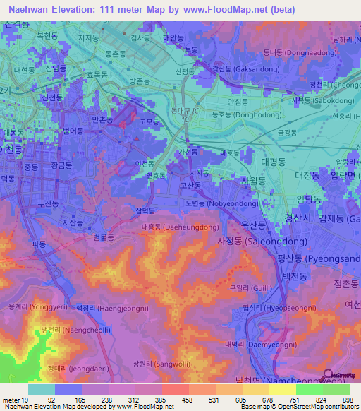 Naehwan,South Korea Elevation Map