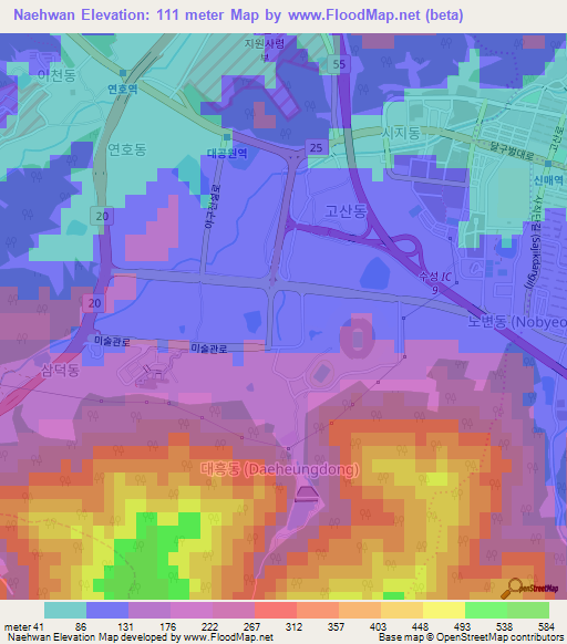 Naehwan,South Korea Elevation Map